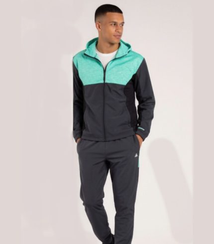 Mint Colorblock Zip Front Hooded Jacket With Tapered Jogger Set